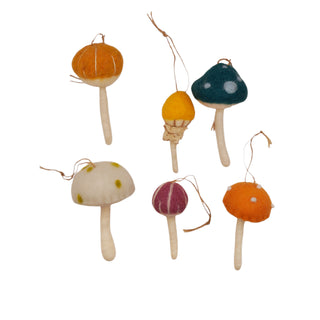 Felt Patch of Mushroom Ornaments - Set of 6