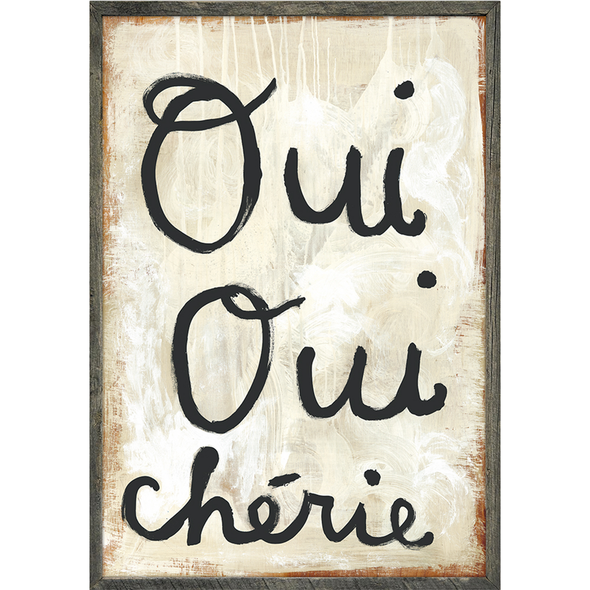 Oui Oui Chérie Art Print - Grey Wood