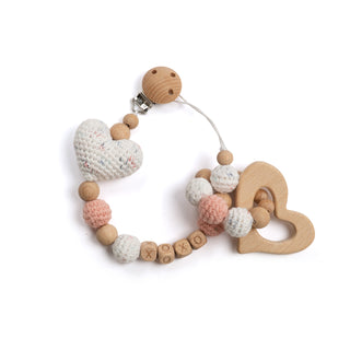 "XOXO" Heart Crochet Paci Clip & Teething Ring Set