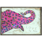 Pink Elephant Art Print - Grey Wood
