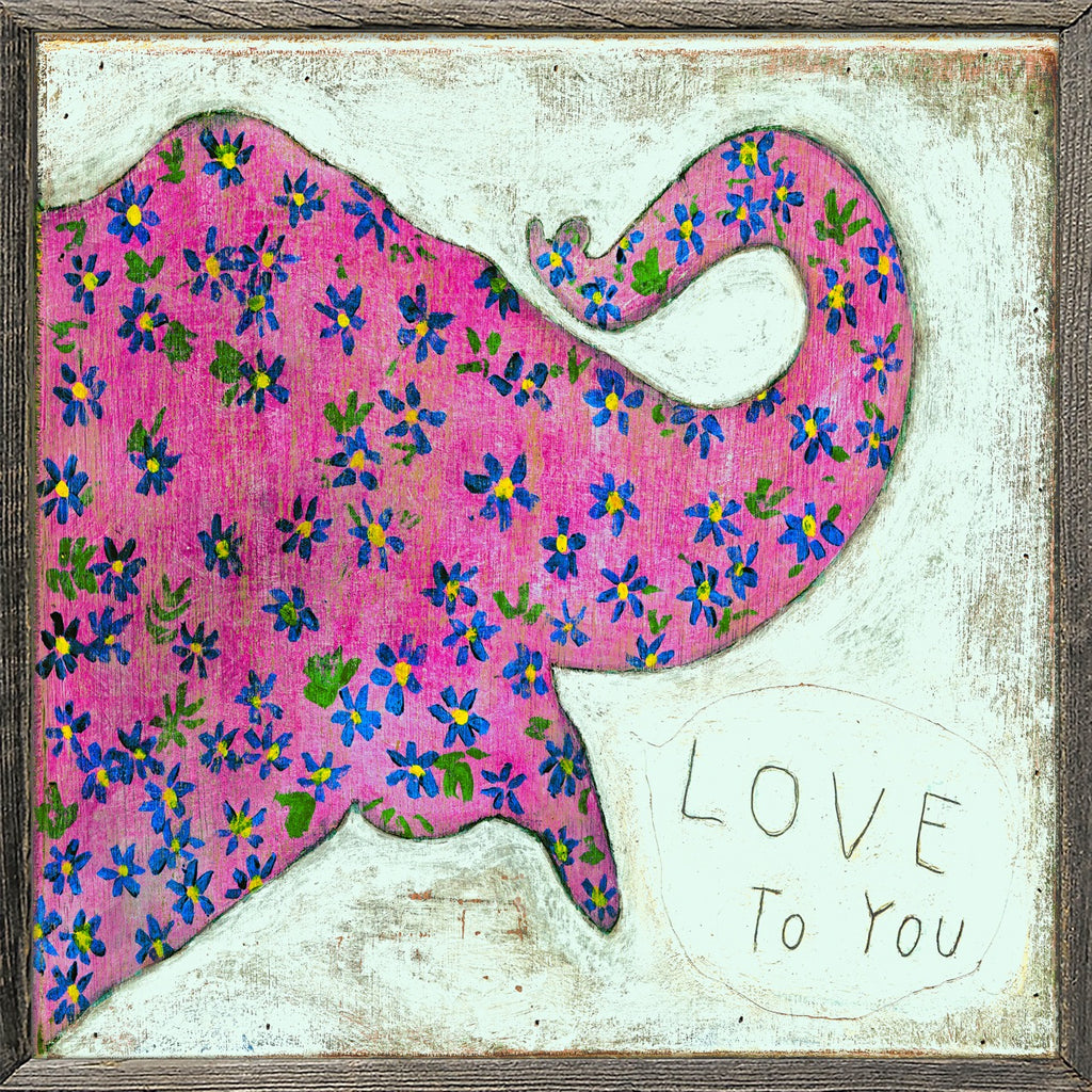Pink Elephant Art Print - Grey Wood