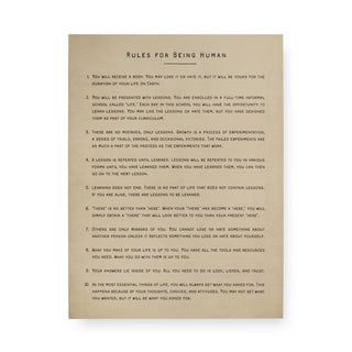 12"x16" Rules for Being Human Art Poster-Cream