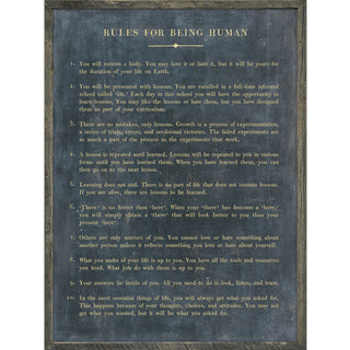 Rules For Being Human- Grey Wood Art Print