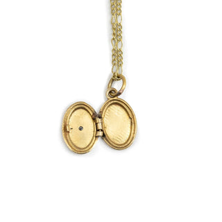 Small Oval Brass Locket Necklace with Stone 16" + 2" extender