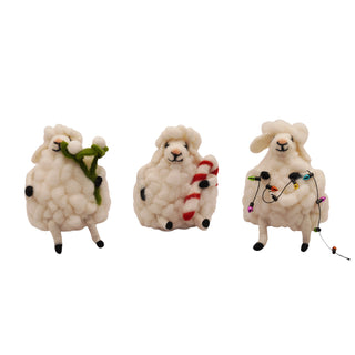 Felt Holiday Fat Festive Sheep Ornaments - Assorted Set of 6