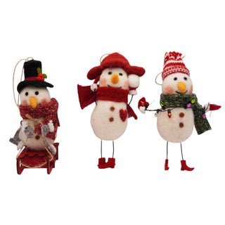 Felt Snowmen Ornaments- Collection 2 - Assorted Set of 6