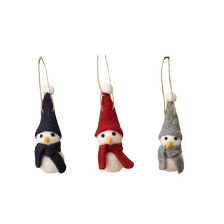 Cozy Felt Snowman Ornaments - Assorted Set of 6