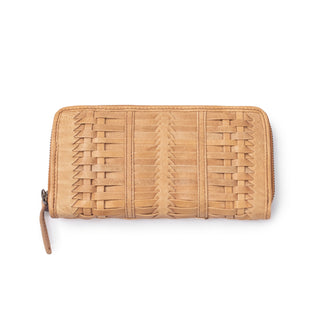 Large Leather Woven Wallet - Tan 7.75" x 4.25"