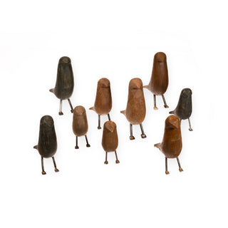 Standing Hand Carved Wooden Birds -  Assorted Set of 18