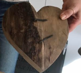 Rustic Carved Heart with Nails 8"x8"