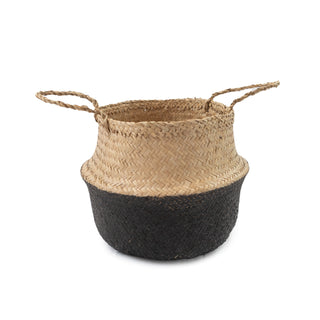 ***Black Dipped Seagrass Belly Basket Black
