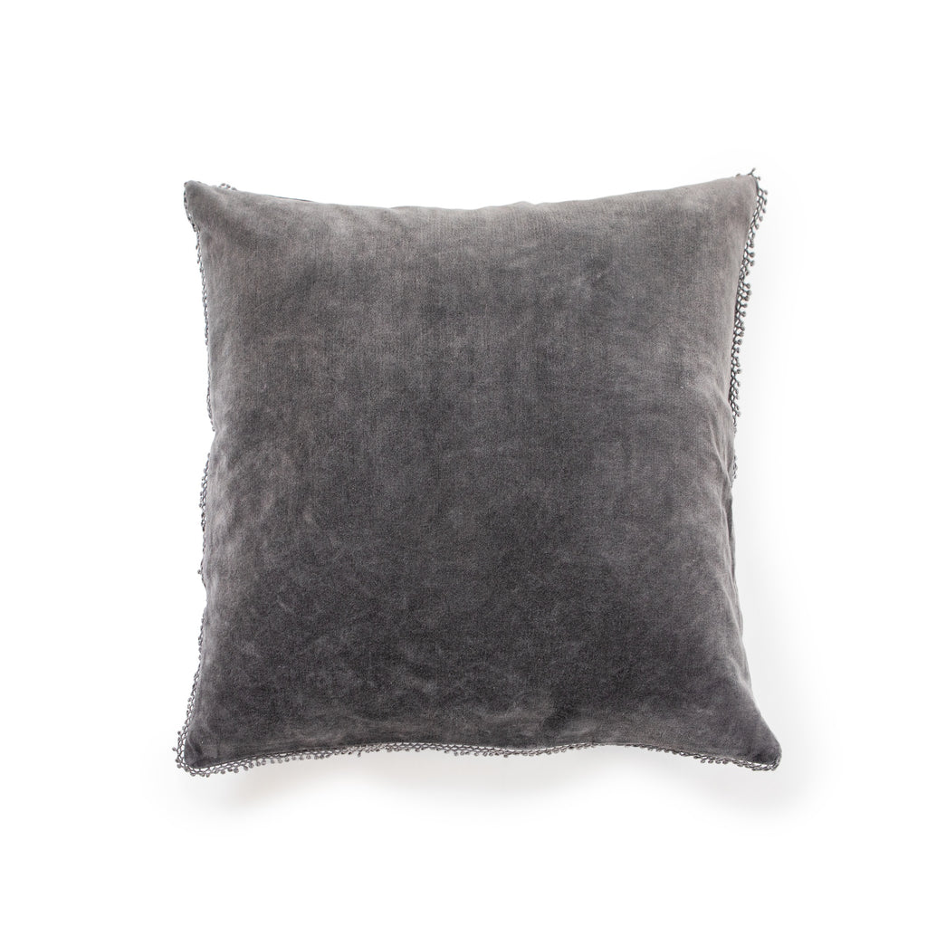 ***Ash Velvet Pillow With Poms 22x22