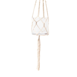 ***Mini Light Colored Macrame Hanging Planter with Glass Flower Pot 6"x6"