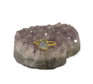 ***Gold Plated Square Chalcedony Ring - Size