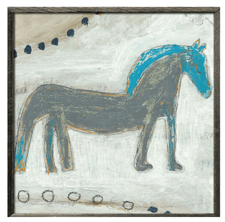 Horse with Blue Mane (Grey Wood) - Art Print