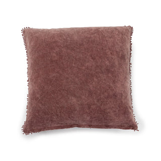 Mauve Velvet Pillow With Poms - 22"x22