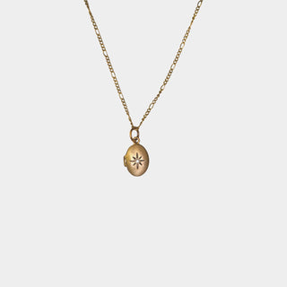Small Oval Brass Locket Necklace with Stone 16" + 2" extender