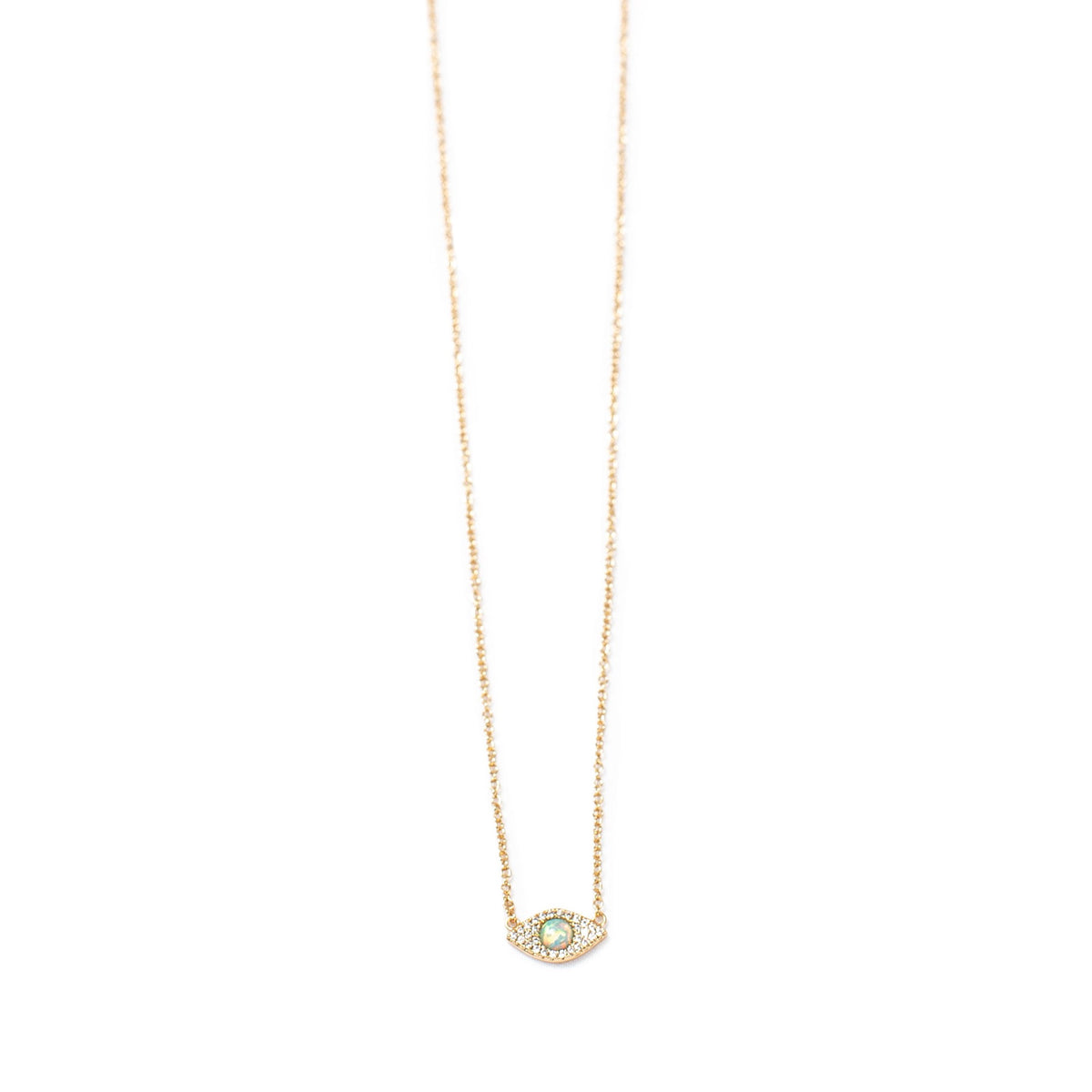 ***Gold Plated Evil Eye Necklace with Opal 16"