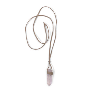 ***Clear Quartz Necklace with Silver Bead and Grey Suede