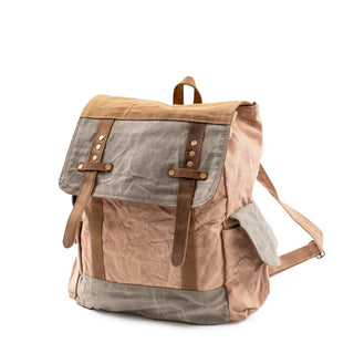 Canvas Backpack with Leather - Cream 12"x6"x16"