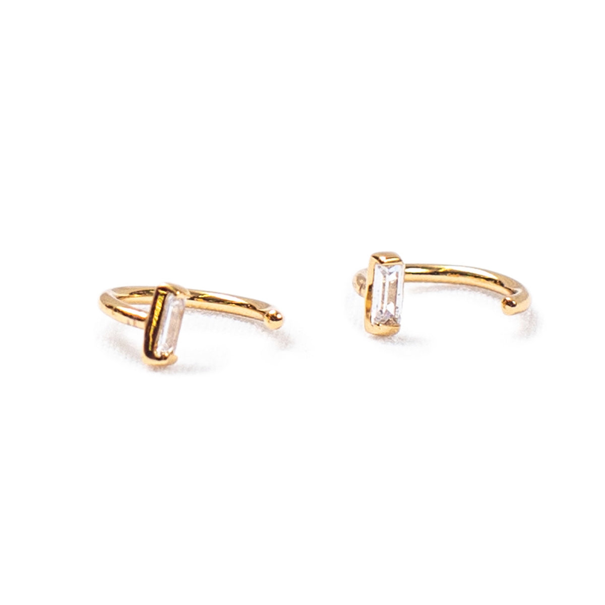Gold Plated Baguette Huggie Earrings