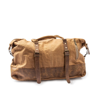 ***Tan Canvas Duffle Bag with Leather Straps Tan