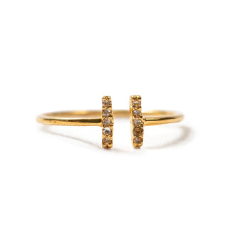 Gold Plated White Topaz Pave Dual Bar Ring