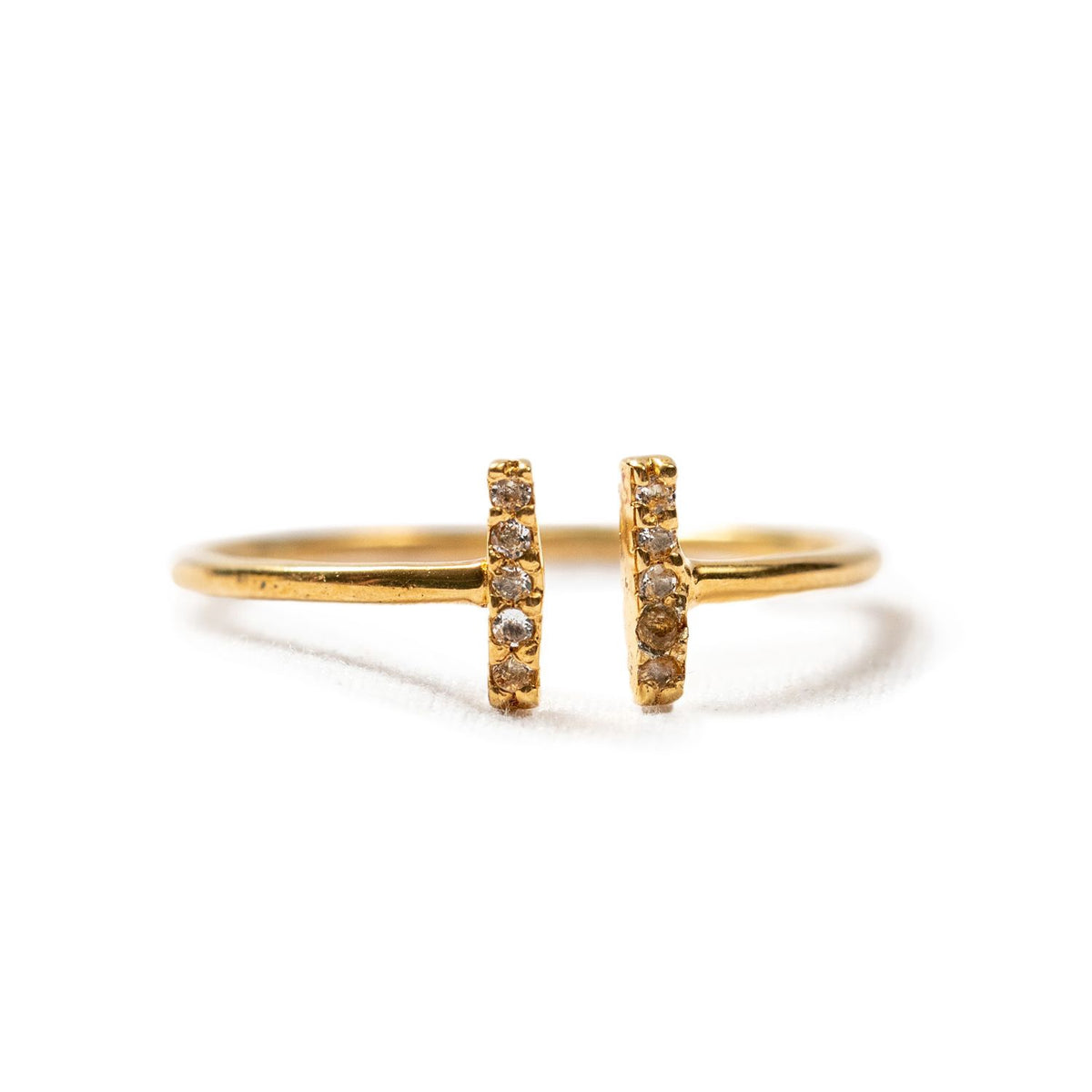 ***Gold Plated White Topaz Pave Dual Bar Ring