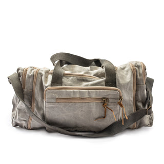 ***Grey Canvas Duffle Bag with Tan Zippers
