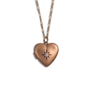 Large Heart Locket Necklace with Stone - Brass 16" chain