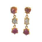 Watermelon Tourmaline Stud Earrings - Gold Plated Brass