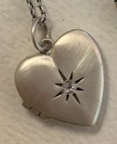Large Heart Locket Necklace with White Topaz Stone - Sterling Silver 16" chain