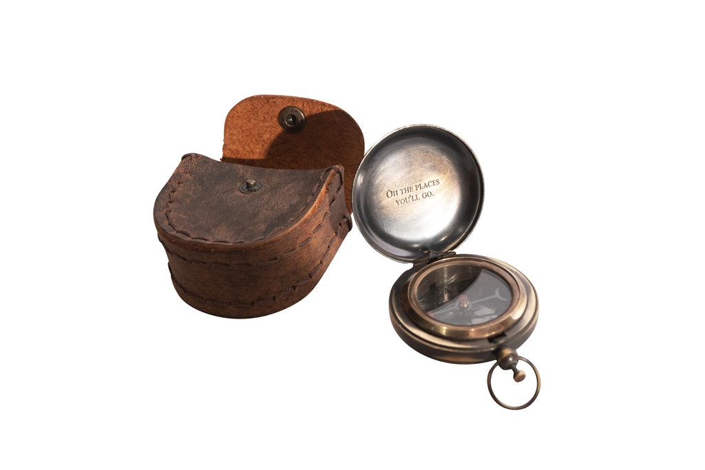 Push Button Compass Oh The Places You'll Go Push Button Compass with Leather Pouch ...