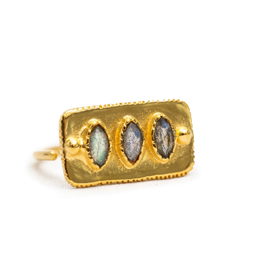 ***Gold Plated 3 Labradorite Plate Ring