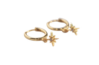 Gold Plated Brass Starburst Huggie Earrings