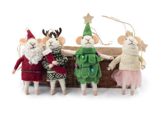 Felt Holiday Mice Ornaments - Assorted Set of 12