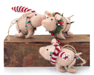 Felt Pig Ornaments - Assorted Set of 6