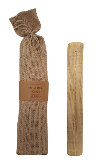 Nag Champa - 40 incense sticks in burlap bag with ash catcher