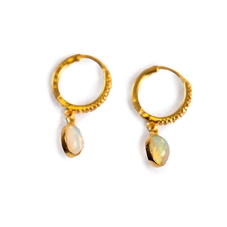 Opal and White Topaz Gold Plated Brass Hoops