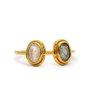 ***Gold Plated Labradorite and Rainbow Moonstone Dual Ring