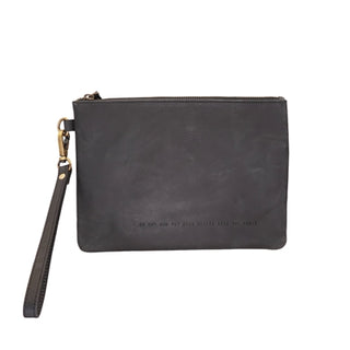 Go Out And Put Good Things Black Distressed Leather Wristlet