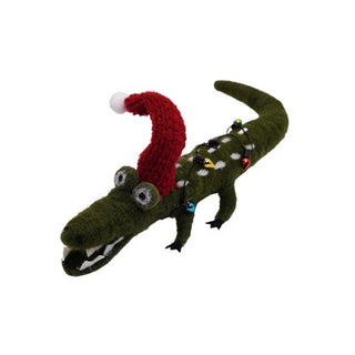 Felt Alligator Ornament with Santa Hat - Set of 4