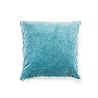 Indigo Velvet Pillow With Poms - 22"x22