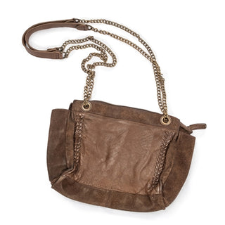 Large Braided Suede Crossbody Chain Shoulder Bag - Brown