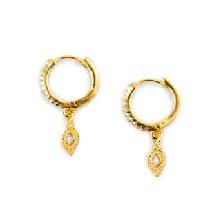 Gold Plated Brass Teardrop with CZ Huggie Earrings