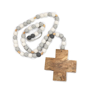 ***Large Cross Grey Wood Bead Strand