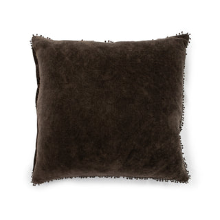 Truffle Velvet Pillow with Poms - 22"x22