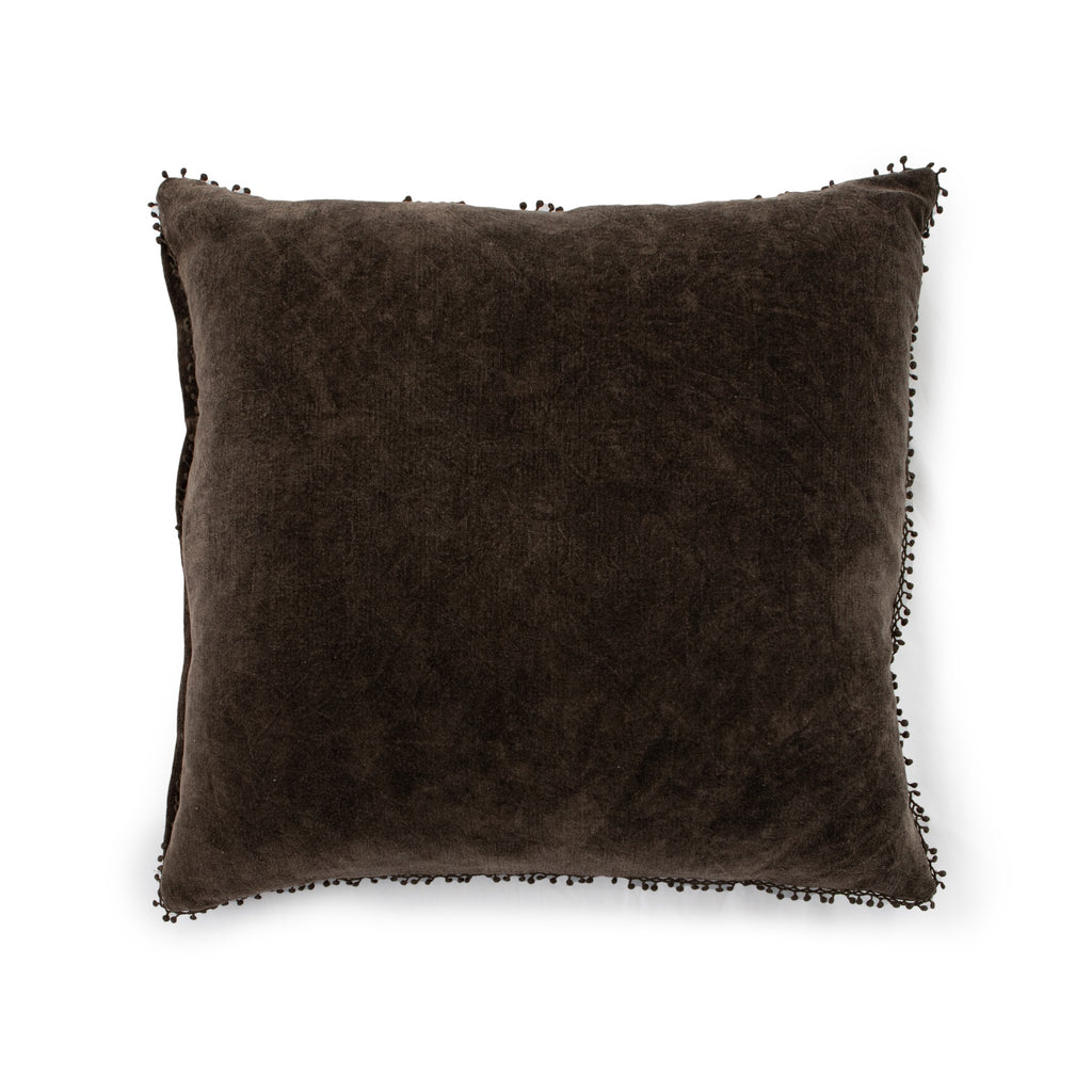 Truffle Velvet Pillow with Poms 22x22