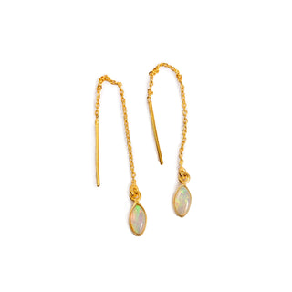 Opal Marquise Gold Plated Brass Threader Earrings