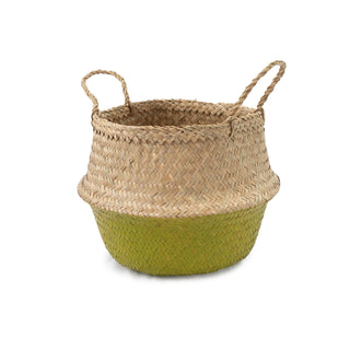 ***Light Green Dipped Seagrass Belly Basket Yellow